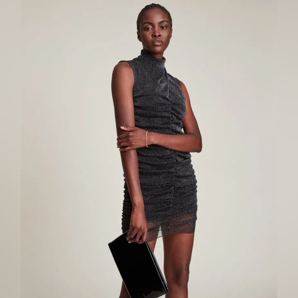 NWT Metallic ALLSAINTS Tia Mini Dress Gunmetal Black 6